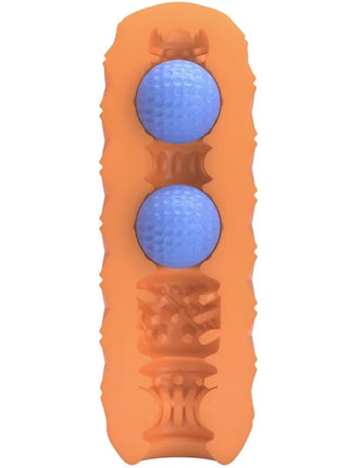 Orange silikon golfballhalter mit zwei blauen genoppten bällen im pretty love twin balls männlicher masturbator orange