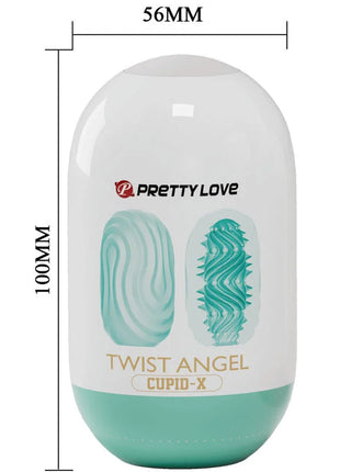 Ein eleganter, durchscheinend weißer und türkisfarbener plastikbehälter mit glänzendem finish für pretty love twist angel cupid masturbator-ei