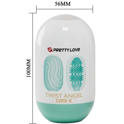 Ein eleganter, durchscheinend weißer und türkisfarbener plastikbehälter mit glänzendem finish für pretty love twist angel cupid masturbator-ei