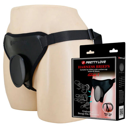Pretty love universal strap-on harness schwarz in schwarzem stoff mit sicherem sitz dank saugnapf und verstellbarem riemen