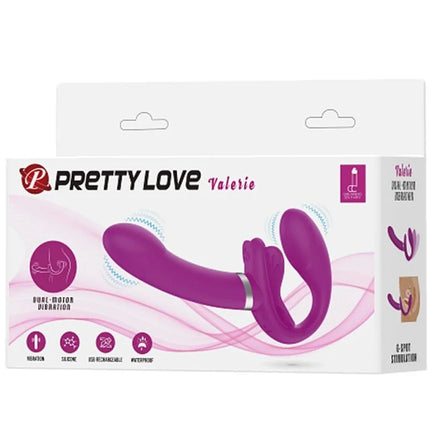 Lila silikon doppelmotor vibrator mit gebogenem design und silbernem akzentring von pretty love valerie