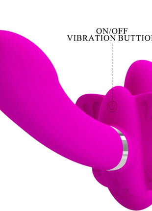 Prätty love valerie doppel-strap-on-vibrator mit 12 vibrationen, magentafarbenem silikon und silbernem ring