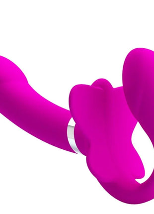Vibrant magenta silikon doppelt-kopf vibrator mit ergonomischem design und silbernem akzentring von pretty love