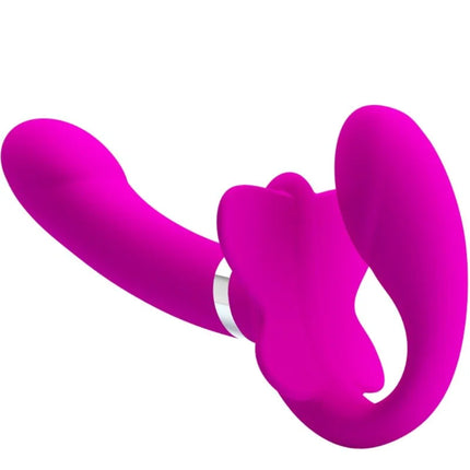 Vibrant magenta silikon doppelt-kopf vibrator mit ergonomischem design und silbernem akzentring von pretty love