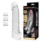 Klare glas penisverlängerungshülse von prettylove mit drei abnehmbaren längenblöcken und flexiblem material
