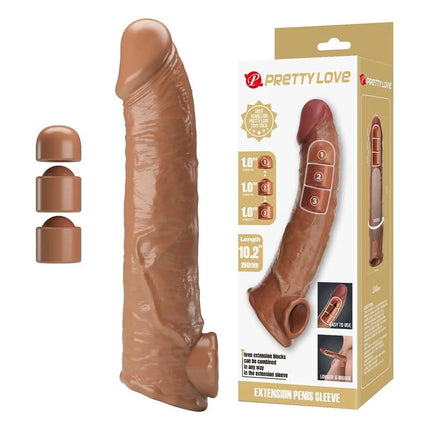 Pretty love verstellbare penisverlängerungshülse 26 cm braun aus flexiblem silikon mit realistisches design und variabler länge