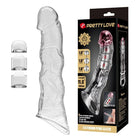 Klare transparente silikon penisverlängerungshülle pretty love mit drei abnehmbaren längenmodulen und flexiblem material