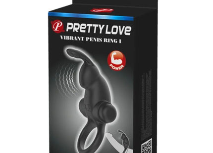 PRETTY LOVE - VIBRATIONSRING + RABBIT-KLITORIS-STIMULATOR 10 VIBRATIONEN SCHWARZ - Penisring mit Vibration