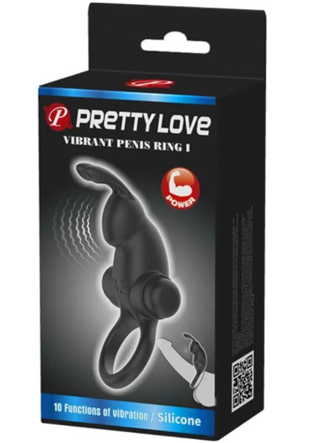 PRETTY LOVE - VIBRATIONSRING + RABBIT-KLITORIS-STIMULATOR 10 VIBRATIONEN SCHWARZ - Penisring mit Vibration