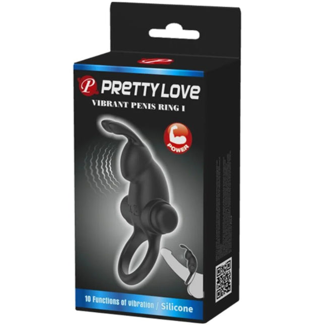 PRETTY LOVE - VIBRATIONSRING + RABBIT-KLITORIS-STIMULATOR 10 VIBRATIONEN SCHWARZ - Penisring mit Vibration