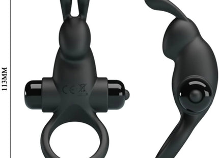 PRETTY LOVE - VIBRATIONSRING + RABBIT-KLITORIS-STIMULATOR 10 VIBRATIONEN SCHWARZ - Penisring mit Vibration