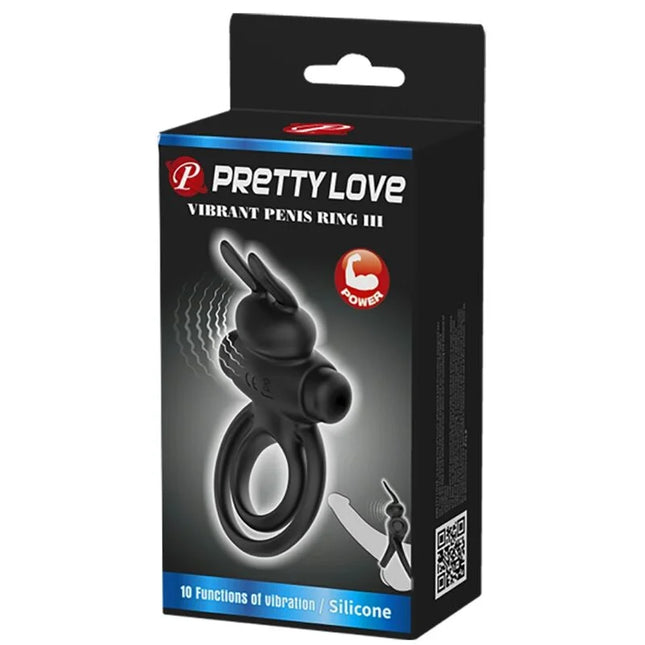 PRETTY LOVE - VIBRATOR III KANINCHENRING FÜR SCHWARZEN PENIS - Penisring für Paare