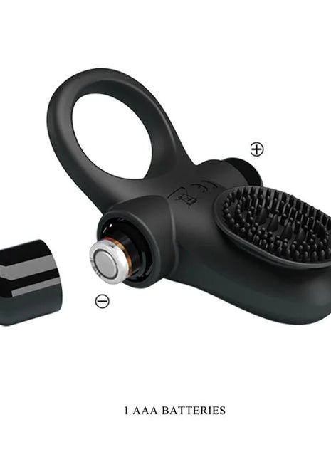 Pretty love vibratorring ii schwarzer silikonring mit integrierter bürste und abnehmbarem kapperl für erwachsene