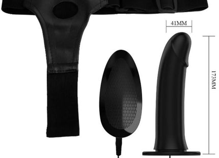 Schwarzes silikon strap-on set vito von pretty love mit haltegurt dildo und vibrationsfunktion 17,3 cm