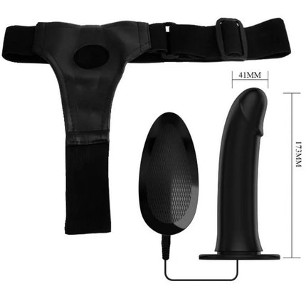Schwarzes silikon strap-on set vito von pretty love mit haltegurt dildo und vibrationsfunktion 17,3 cm