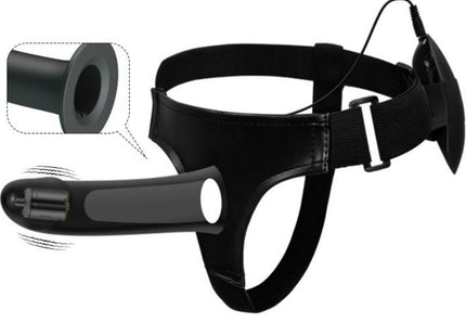 Schwarzer Pretty Love Vito strap-on aus Lederimitat mit 17,3 cm Vibrationsdildo und kabelloser Steuerung