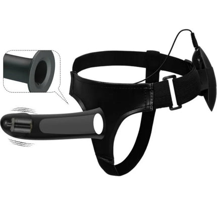 Schwarzer Pretty Love Vito strap-on aus Lederimitat mit 17,3 cm Vibrationsdildo und kabelloser Steuerung