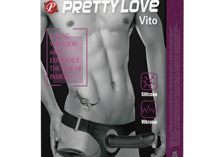 Pretty love vito strap-on mit 6,8 zoll silikon und vibrationsfunktion in schwarz mit verstellbaren riemen
