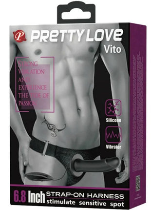 Pretty love vito strap-on mit 6,8 zoll silikon und vibrationsfunktion in schwarz mit verstellbaren riemen