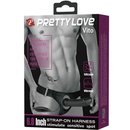 Pretty love vito strap-on mit 6,8 zoll silikon und vibrationsfunktion in schwarz mit verstellbaren riemen