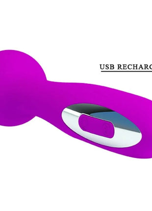 Vibranter lila usb wiederaufladbarer vibrator mit ergonomischem design und silberner akzenttaste von Pretty Love Wade Massager 12 Funktionen