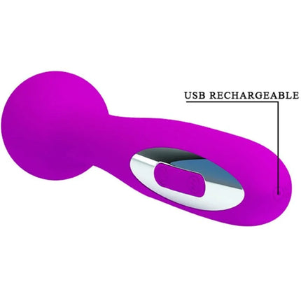Vibranter lila usb wiederaufladbarer vibrator mit ergonomischem design und silberner akzenttaste von Pretty Love Wade Massager 12 Funktionen