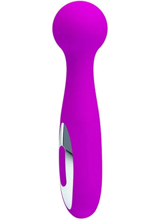 Vibranter lila silikongriff persönliches massagegerät mit 12 funktionen und silbernem akzentknopf von pretty love