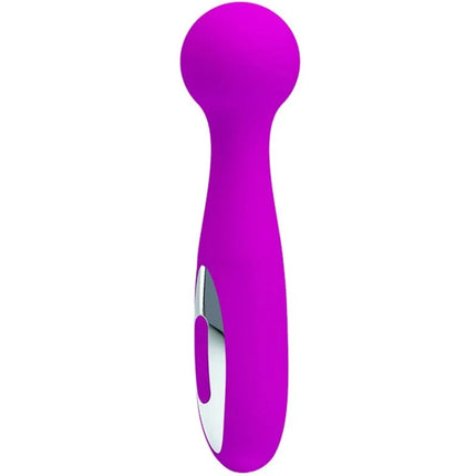 Vibranter lila silikongriff persönliches massagegerät mit 12 funktionen und silbernem akzentknopf von pretty love