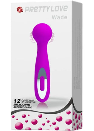 Purple silikon wiederaufladbarer vibratoren mit sleek ergonomischem design und silbernem akzent von Pretty Love Wade Massager 12 Funktionen