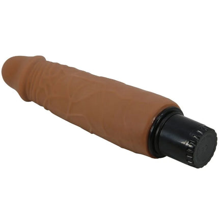 Tan silikon vibrierender realistischer vibrator von Pretty Love mit schwarzer strukturierter kappe 18 cm lang