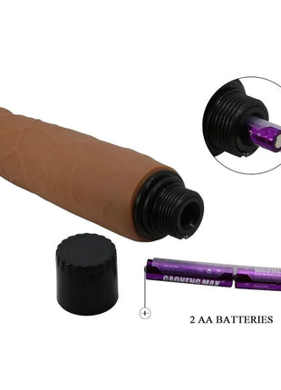 Tan silikon realistischer vibrator 18 cm mit schwarzem gewindedeckel und lila aa batterien von Pretty Love