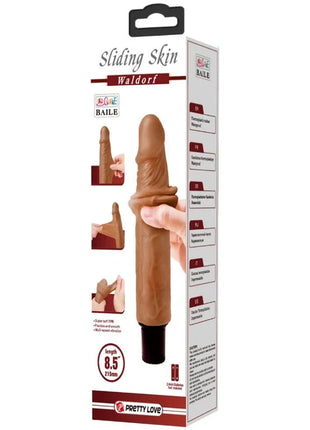 Brauner realistischer vibrator mit texturierter oberfläche und schwarzer basis von pretty love waldorf 18 cm