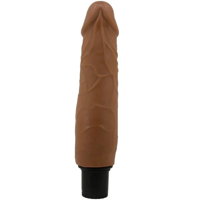 Brauner silikon dildo mit strukturierter oberfläche und schwarzer basis von pretty love waldorf realistischer vibrator 18 cm