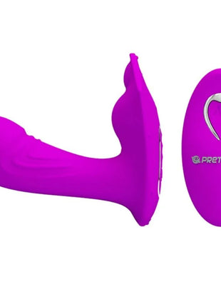 Lila silikon willie stimulator mit fernbedienung und passendem ovalem steuerpad mit silbernem haken von prettylove