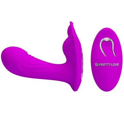 Lila silikon willie stimulator mit fernbedienung und passendem ovalem steuerpad mit silbernem haken von prettylove