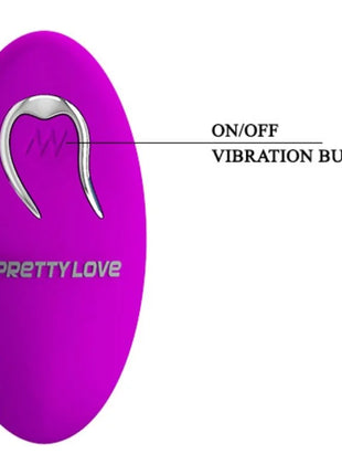 Lila ovaler vibrator mit silbernem an aus schalter und pretty love logo für fernbediente stimulierung