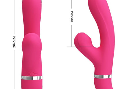 Prätty love willow rabbit vibrator aus silikon in leuchtendem pink mit silbernem metallband am stiel