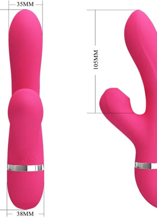 Prätty love willow rabbit vibrator aus silikon in leuchtendem pink mit silbernem metallband am stiel