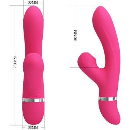 Prätty love willow rabbit vibrator aus silikon in leuchtendem pink mit silbernem metallband am stiel