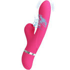Vibrant pink silikon rabbit vibrator mit silbernem metallband nah am basis von Pretty Love Willow Rabbit Vibrator und Sauger