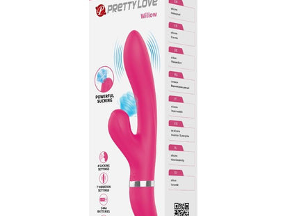 Pink silikon willow rabbit vibrator von prettylove mit schlankem, gebogenem design und silbernem akzentband