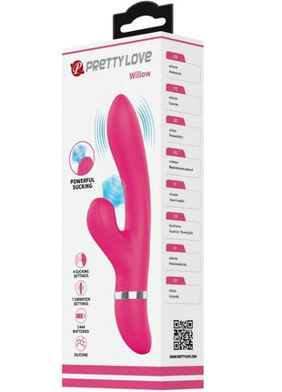 Pink silikon willow rabbit vibrator von prettylove mit schlankem, gebogenem design und silbernem akzentband