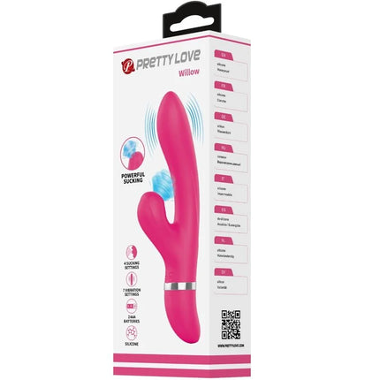 Pink silikon willow rabbit vibrator von prettylove mit schlankem, gebogenem design und silbernem akzentband