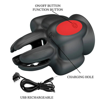 Schwarzer silikonhandschuh vibrator mit rotem powerknopf und usb kabel im pretty love wyatt automatischer masturbator