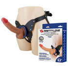 Schwarze leder-harness-briefs mit blauem saugdildo und hautfarbenem silikon-dildo von pretty love aus hochwertigen materialien