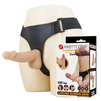 Schwarze pretty love zane harness briefs mit flexiblem dildo 17 cm länge und 4,3 cm durchmesser für universellen komfort