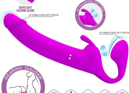 PRETTY LOVE - ZANINI STRAPLESS STRAP-ON 10 VIBRATIONEN LILA - Doppeldildo