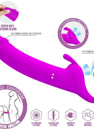 PRETTY LOVE - ZANINI STRAPLESS STRAP-ON 10 VIBRATIONEN LILA - Doppeldildo