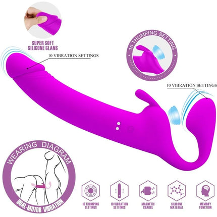 PRETTY LOVE - ZANINI STRAPLESS STRAP-ON 10 VIBRATIONEN LILA - Doppeldildo