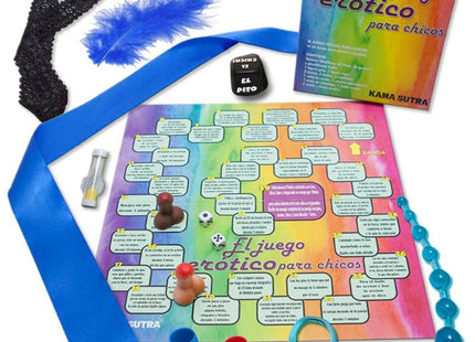 Farbenfrohes rainbow-theme erotisches spielbrett mit zentralem raster und spanischen anweisungen für lgbt jungs